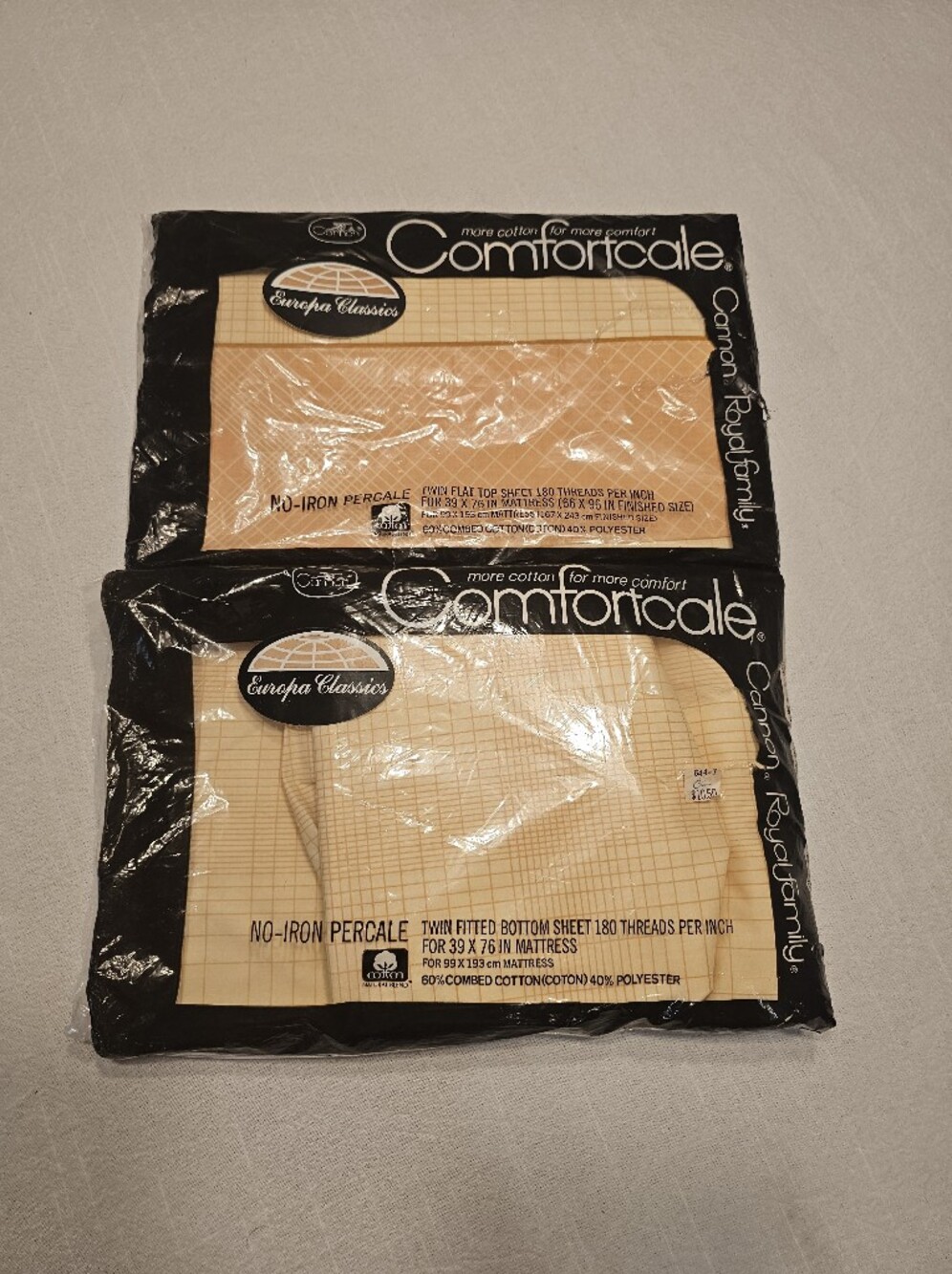 Vintage Comfortcale Twin Sheet Set Cotton Blend Cornsilk Plaid